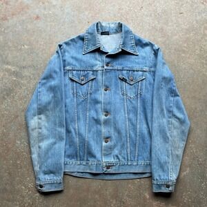 Vintage 70s Roebucks Denim Jacket Mens Blue Trucker Style